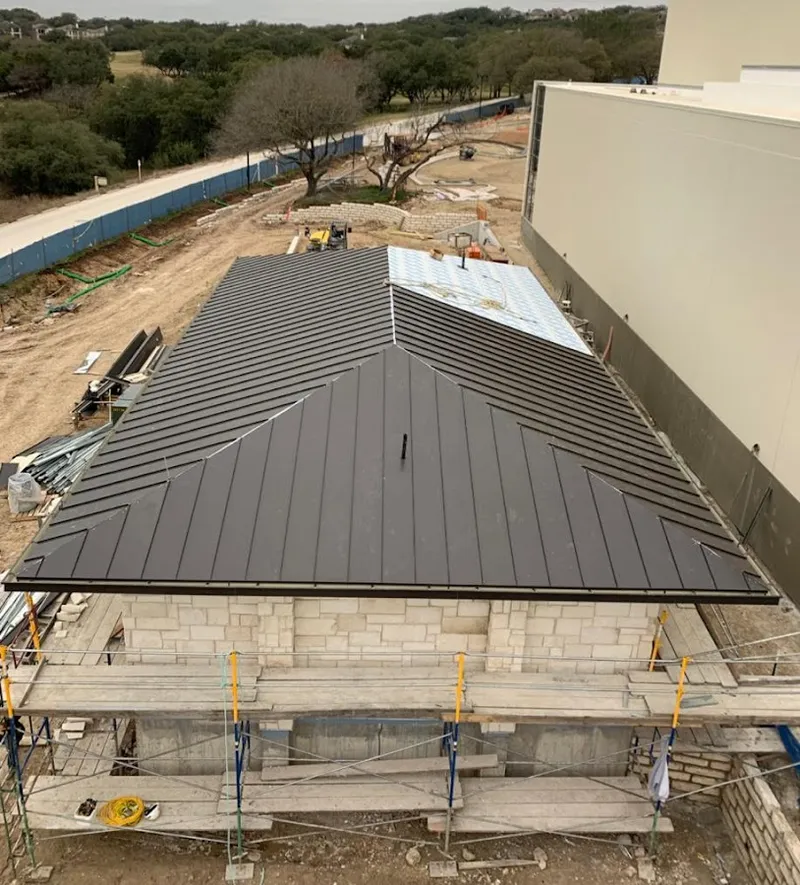 Metal roof new construction with scaffolding in Hobart